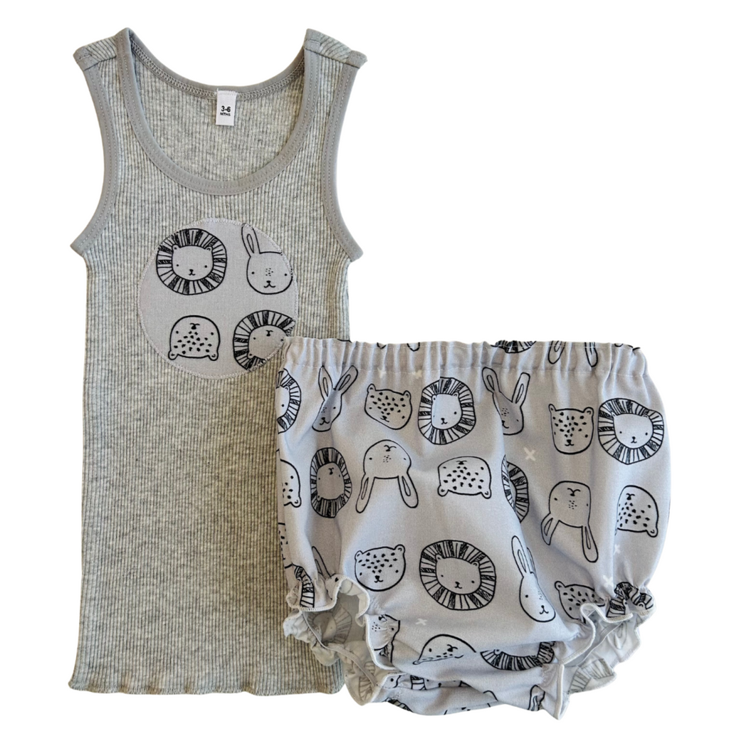 Animal Faces Singlet & Bloomer Set