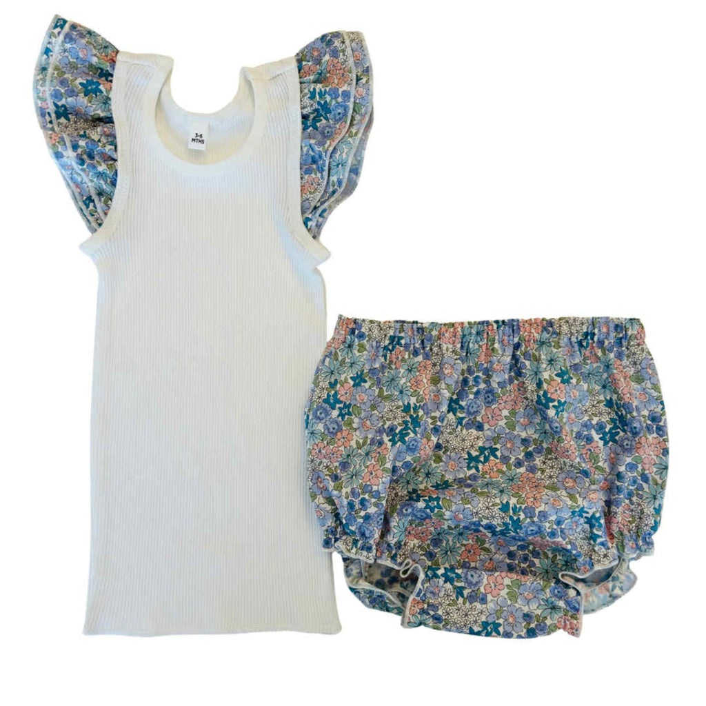 Blue Blossom Frilly Singlet & Bloomer Set
