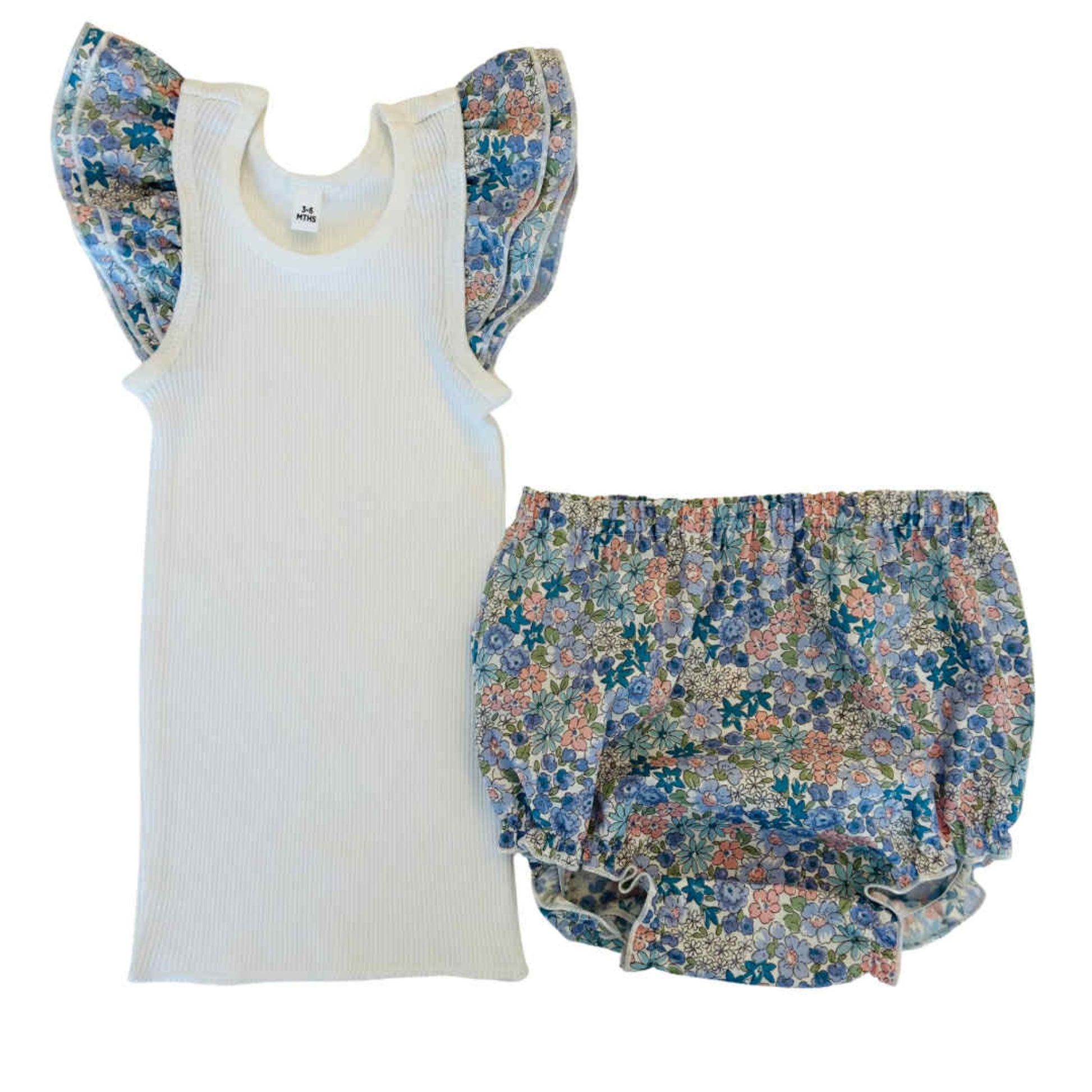 Blue Blossom Frilly Singlet & Bloomer Set