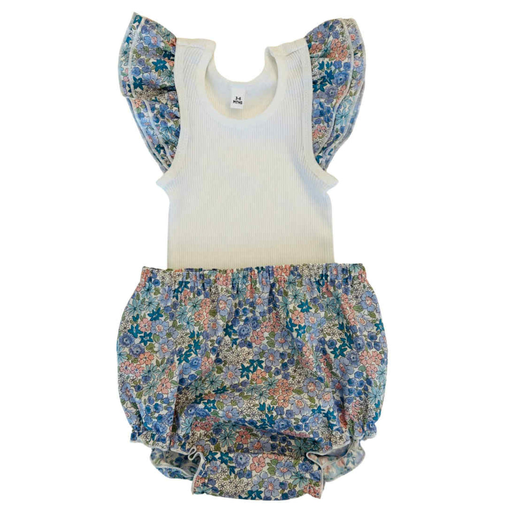 Blue Blossom Frilly Singlet & Bloomer Set