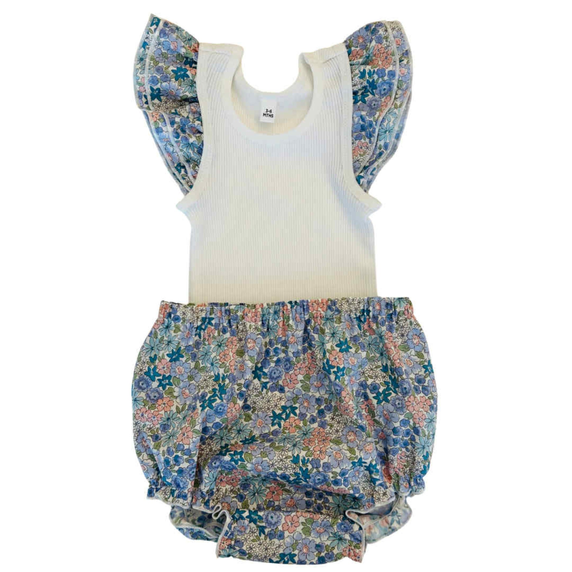 Blue Blossom Frilly Singlet & Bloomer Set
