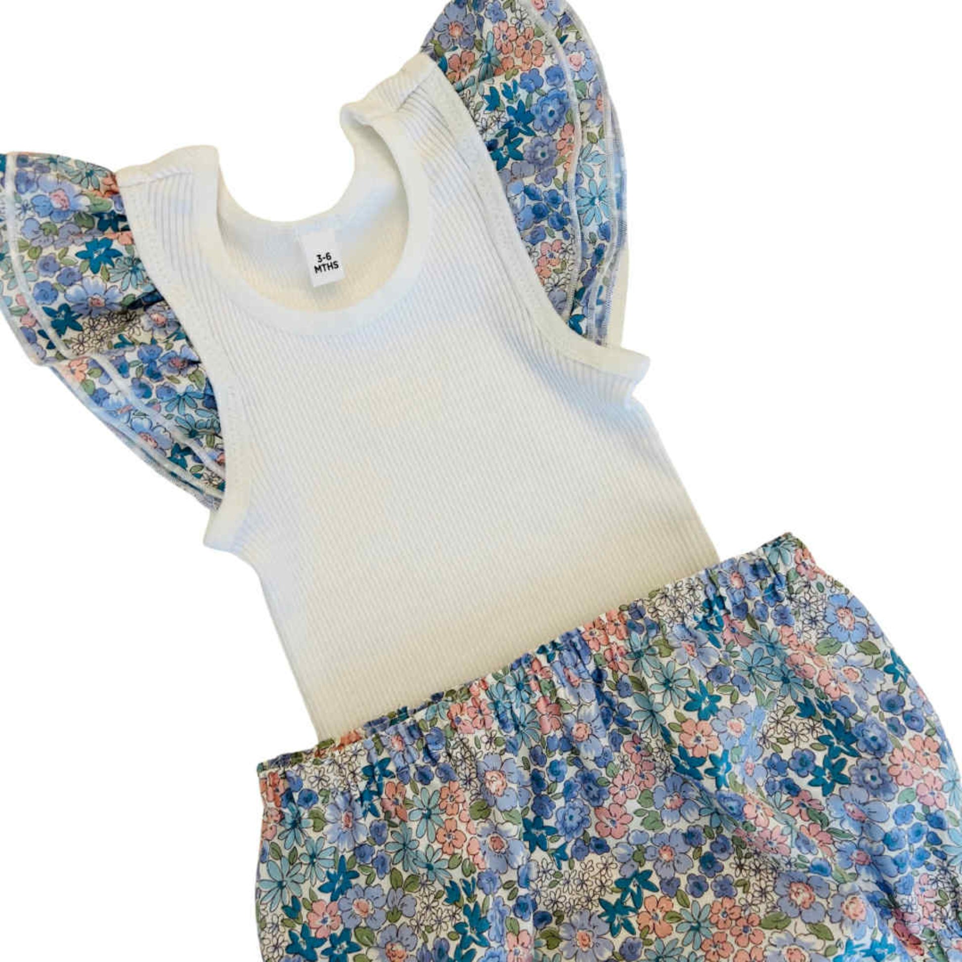 Blue Blossom Frilly Singlet & Bloomer Set