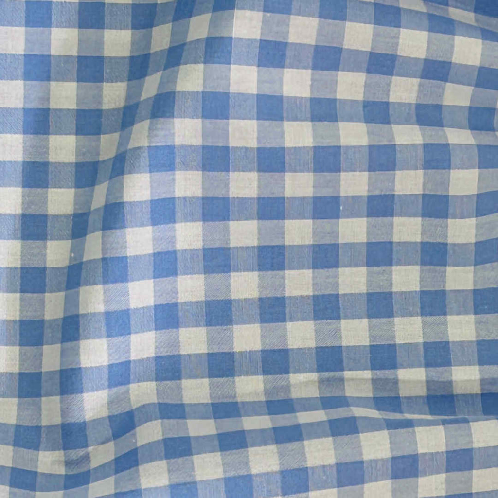 Blue and white checkered fabric pattern