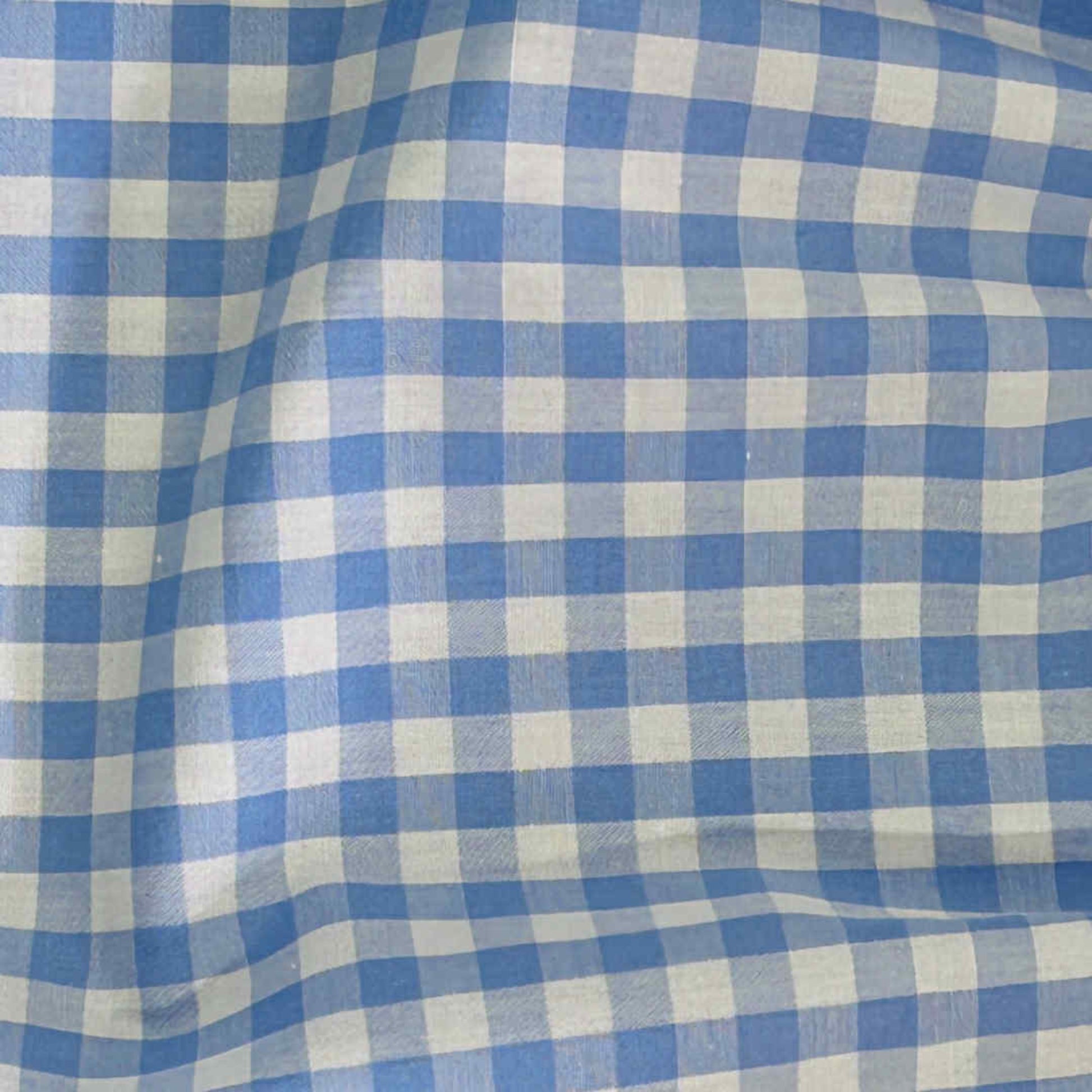 Blue and white checkered fabric pattern