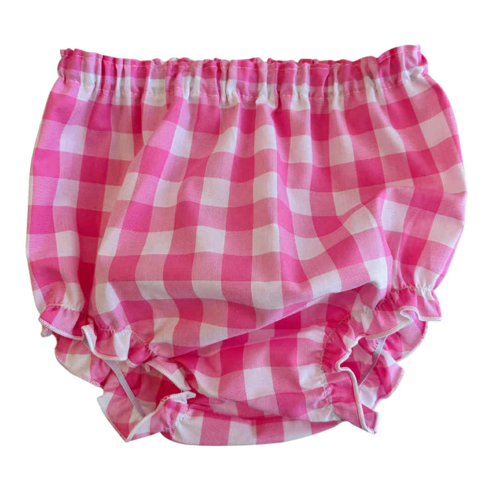 Pink and white checkered nappy cover on a white background