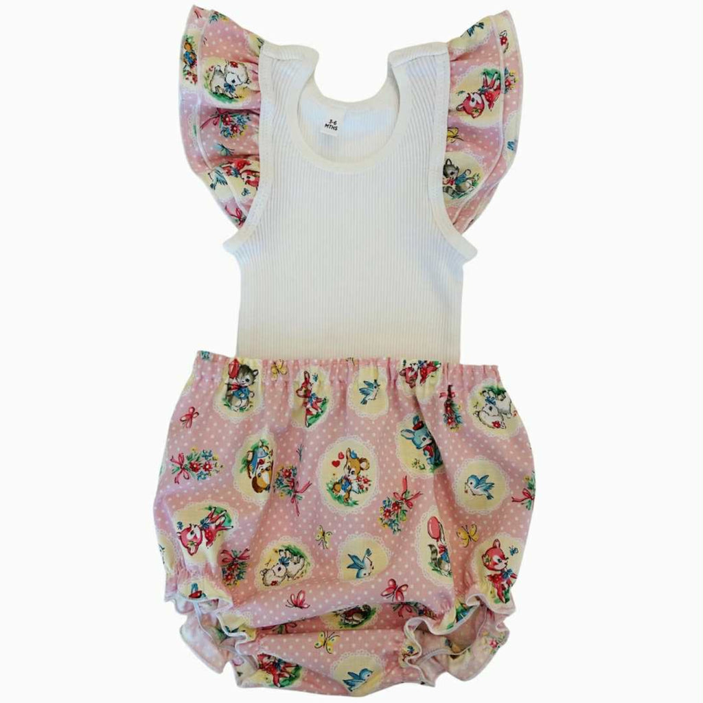 Kawaii Pink Animals  Frilly Singlet & Bloomer Set