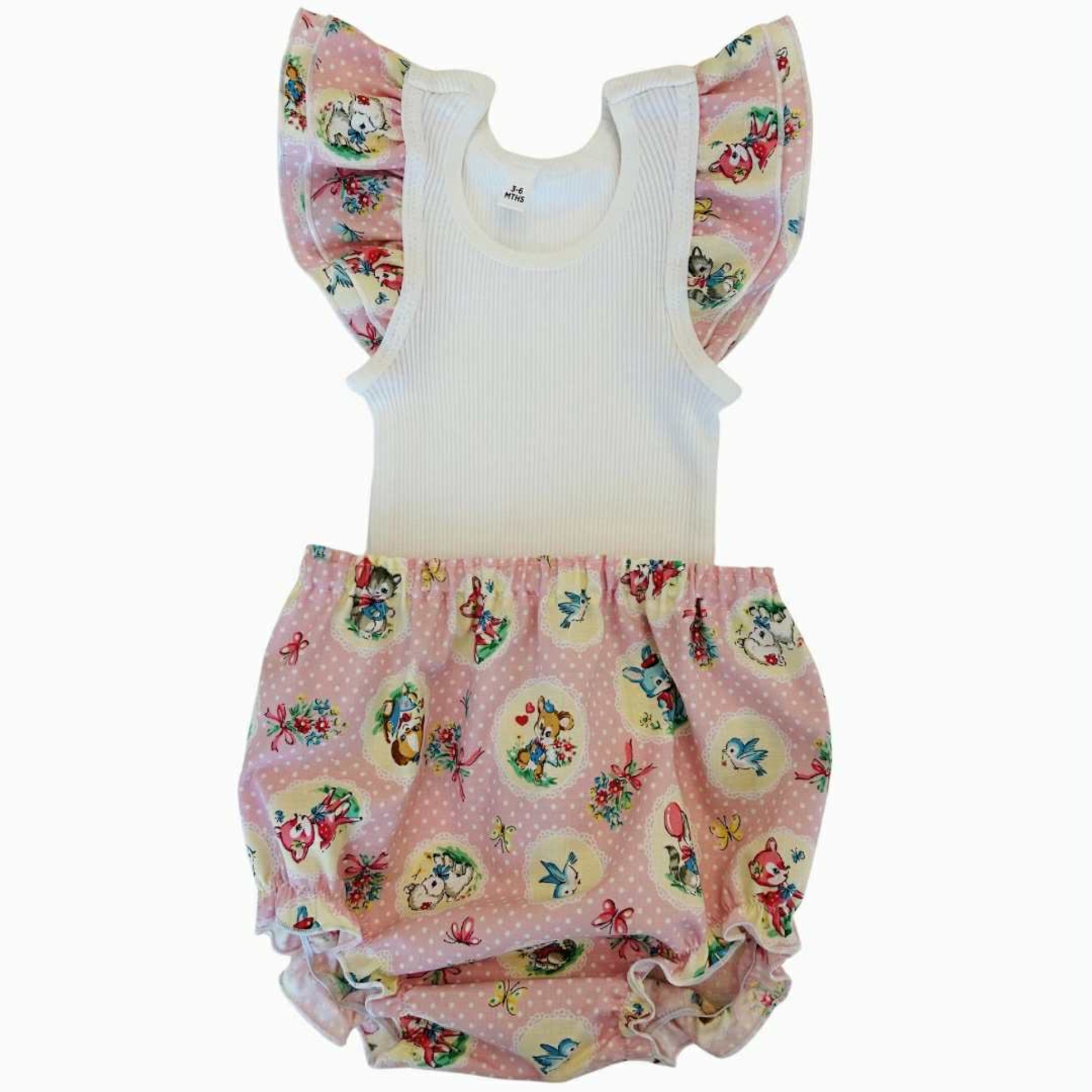 Kawaii Pink Animals  Frilly Singlet & Bloomer Set