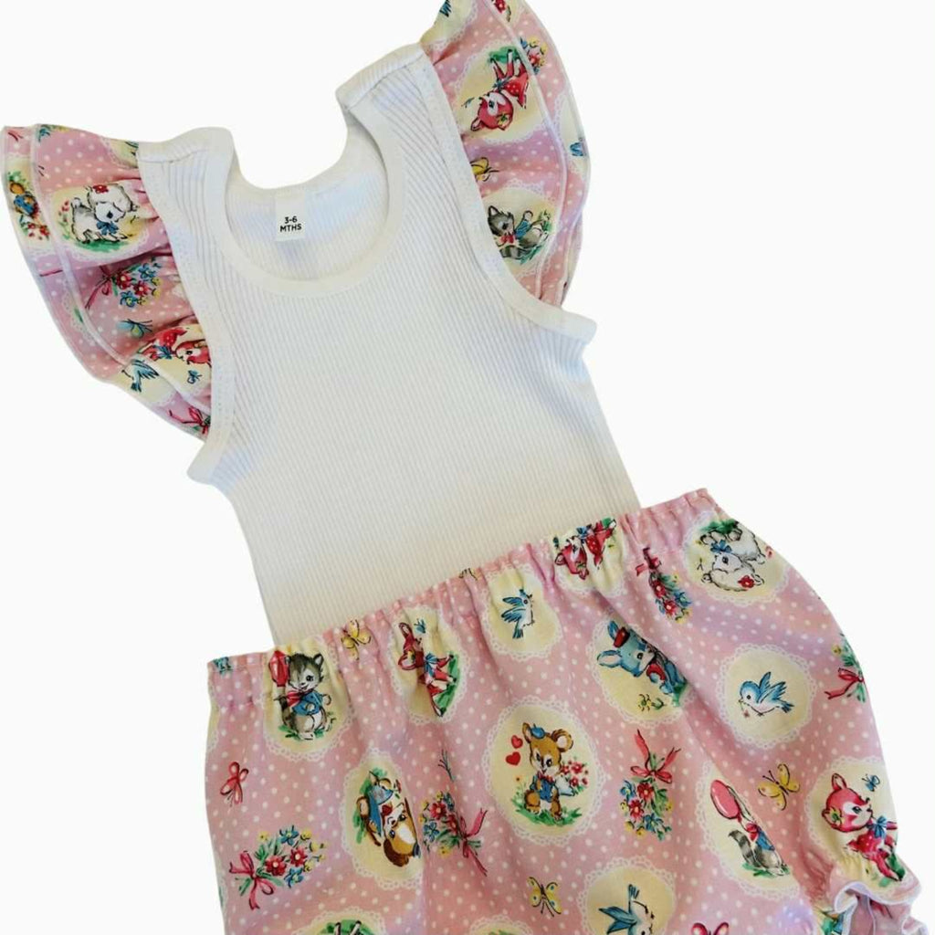 Kawaii Pink Animals  Frilly Singlet & Bloomer Set