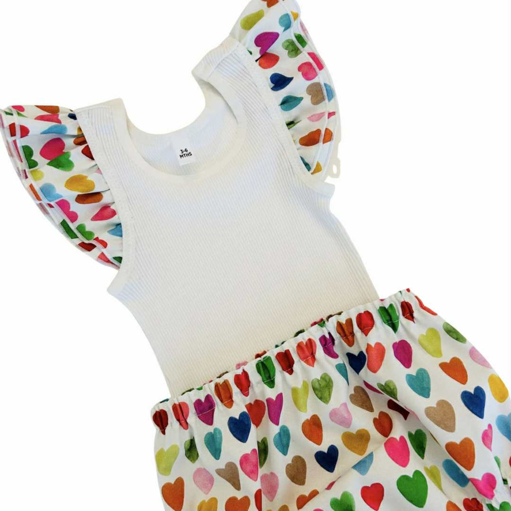 Love Hearts Frilly Singlet Top & Bloomer Set