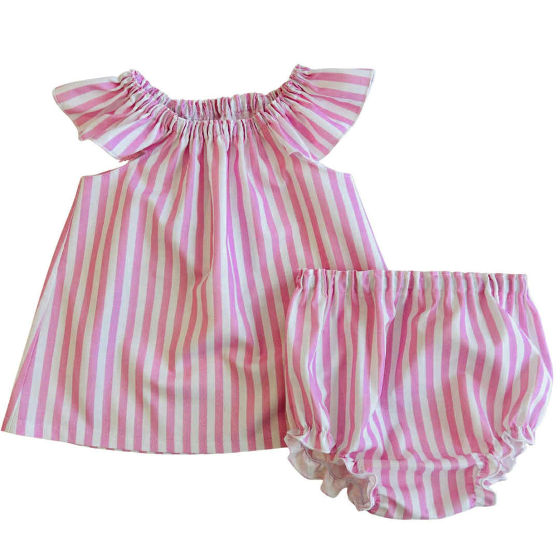 Pink Candy Stripes Flutter Top & Bloomer Set