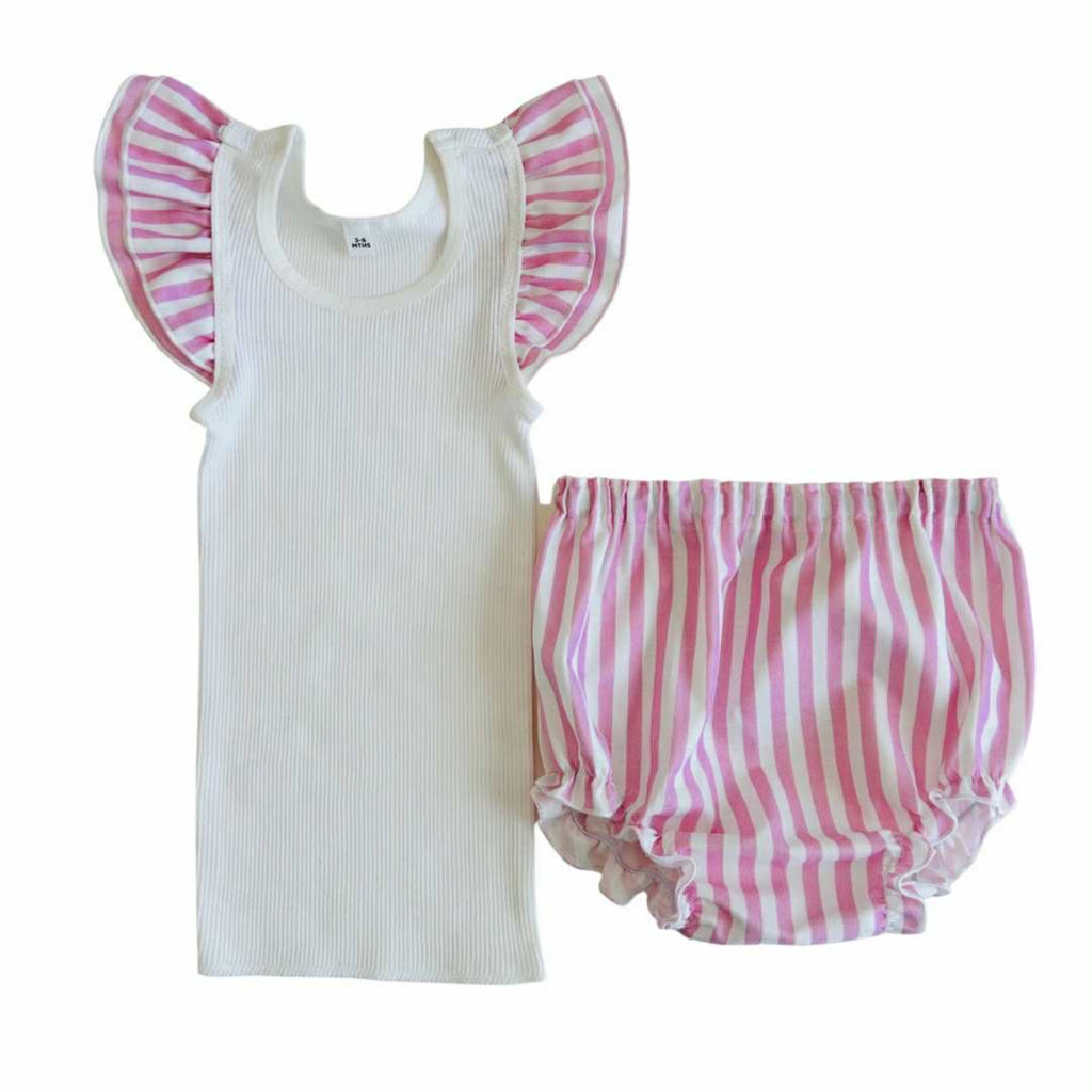 Pink Candy Stripes Frilly Singlet & Bloomer Set