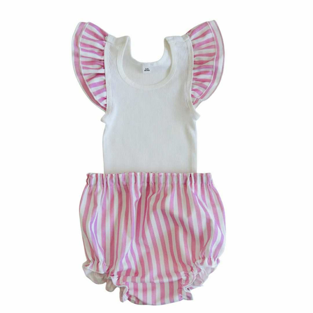 Pink Candy Stripes Frilly Singlet & Bloomer Set