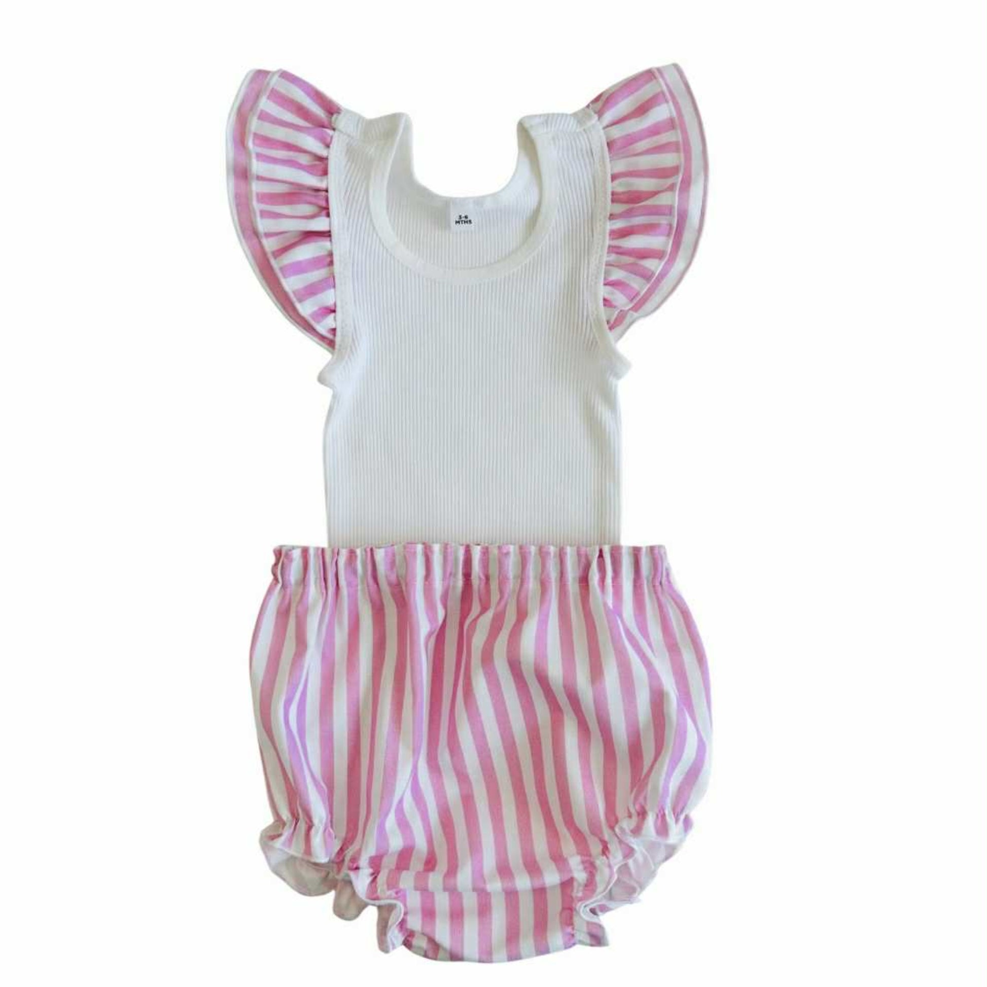 Pink Candy Stripes Frilly Singlet & Bloomer Set