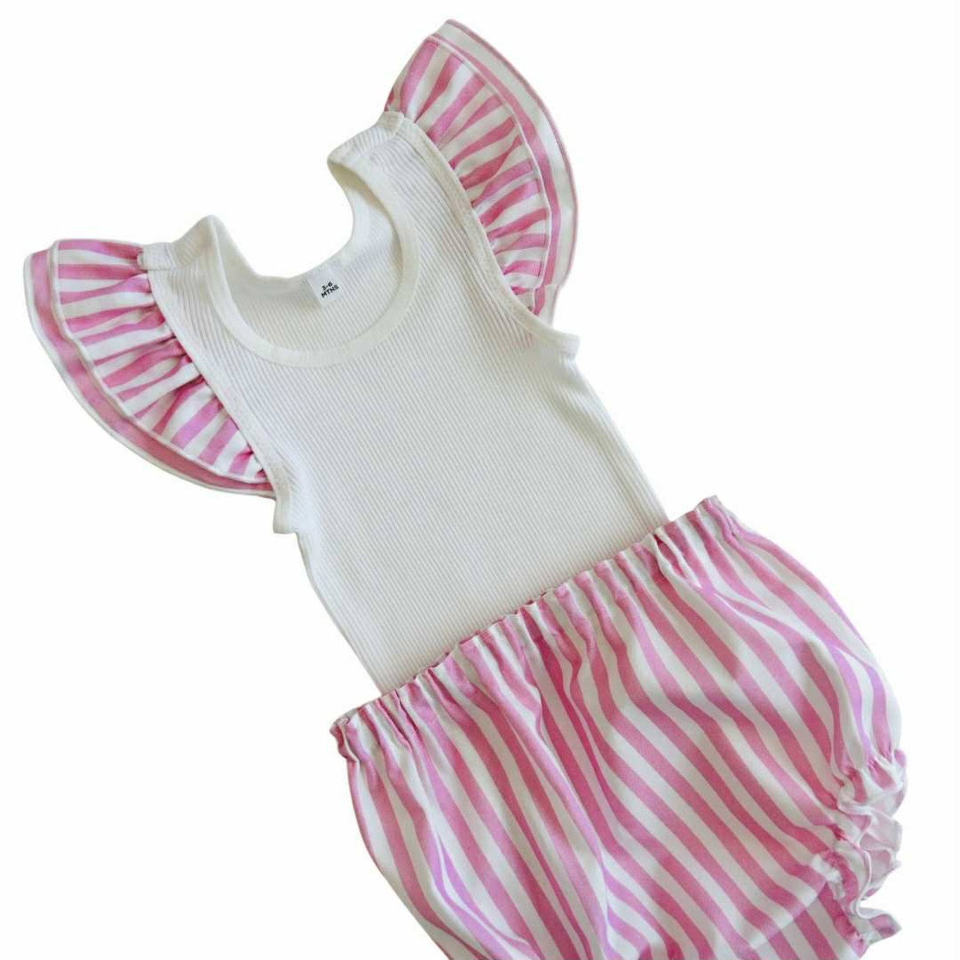 Pink Candy Stripes Frilly Singlet & Bloomer Set