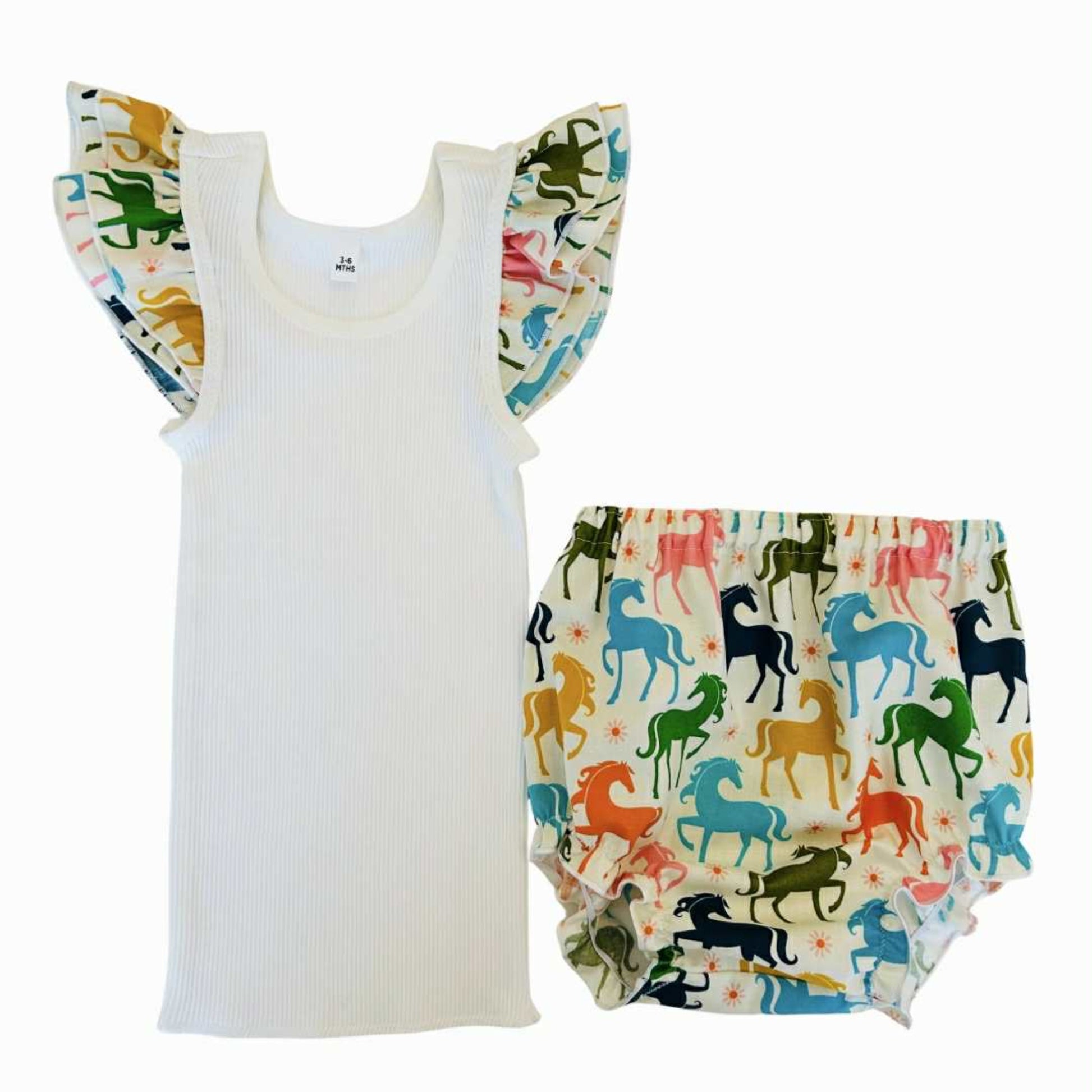 Rainbow Horses Frilly Singlet & Bloomer Set