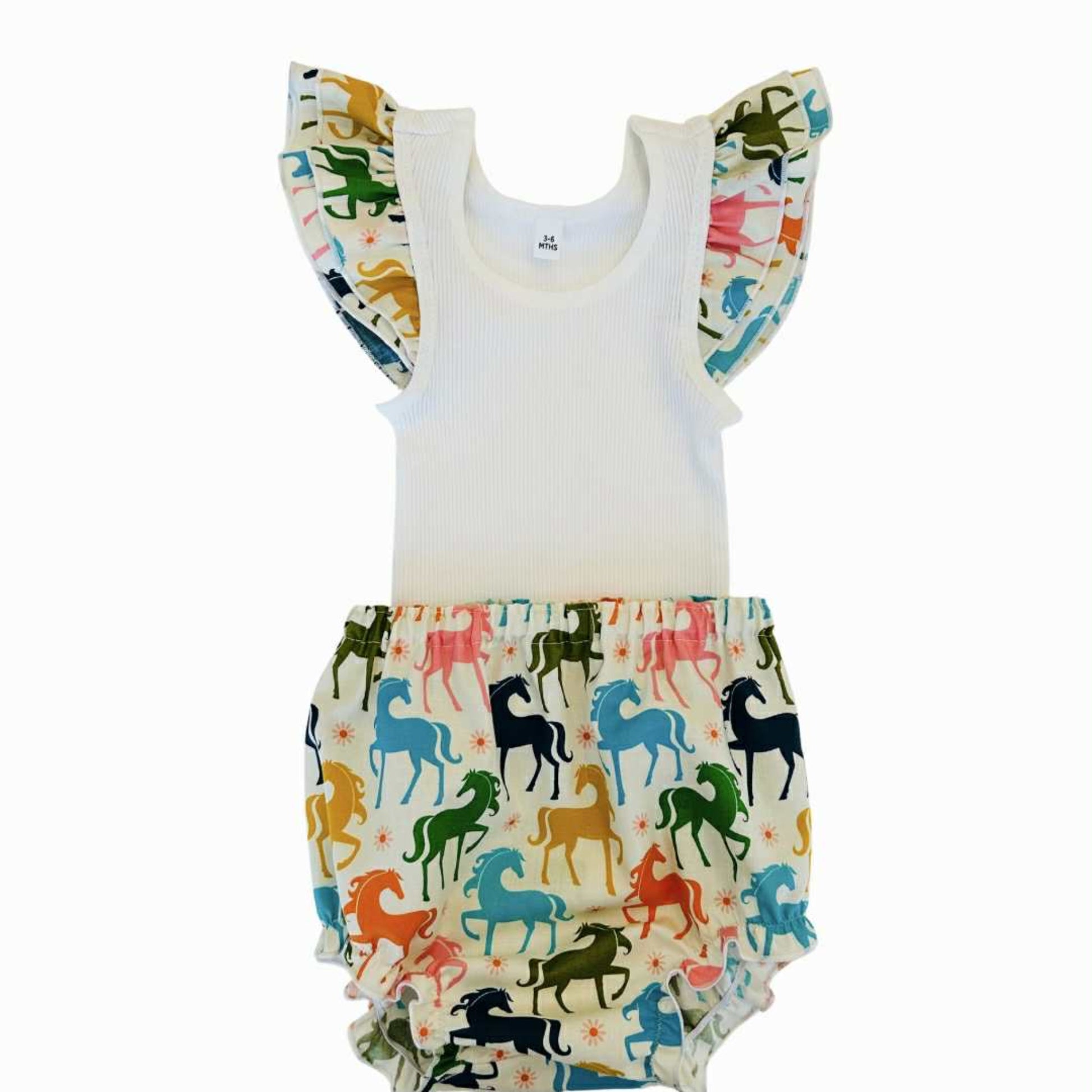 Rainbow Horses Frilly Singlet & Bloomer Set