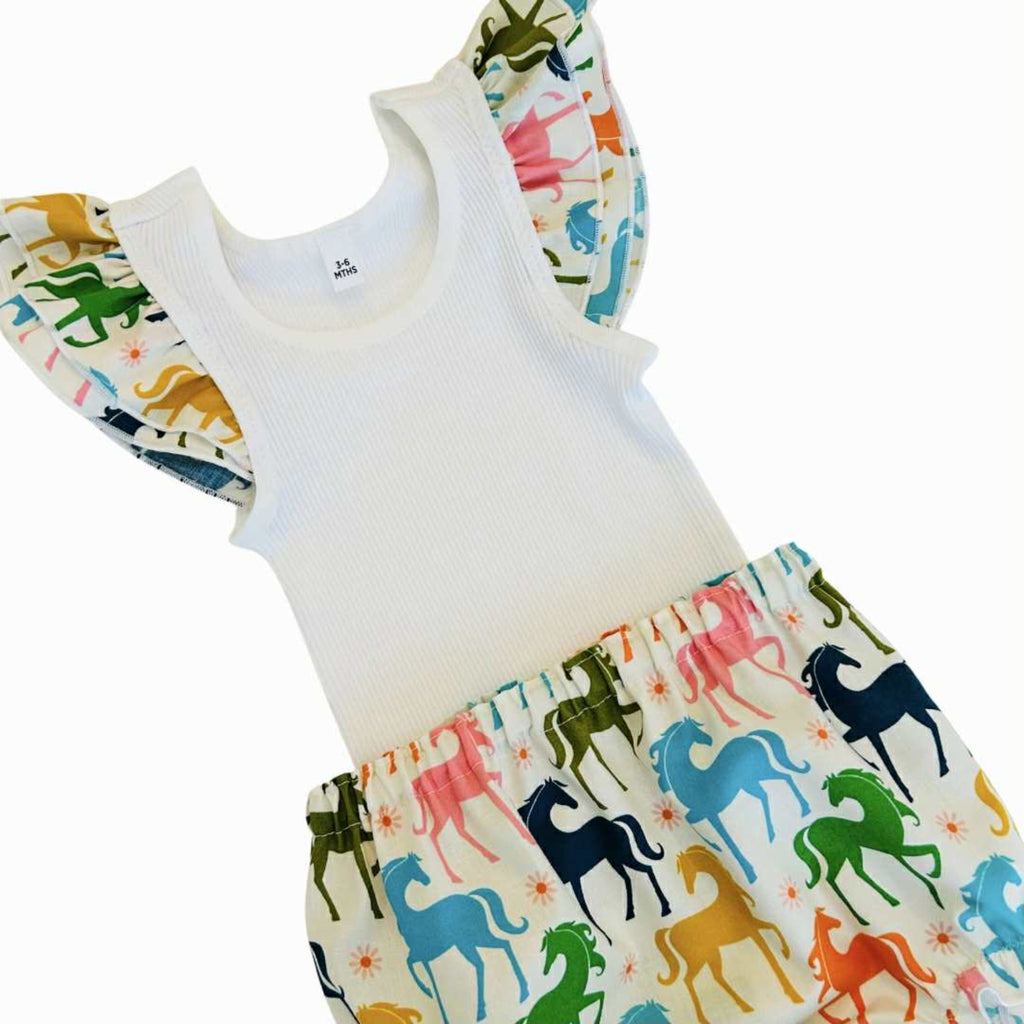 Rainbow Horses Frilly Singlet & Bloomer Set