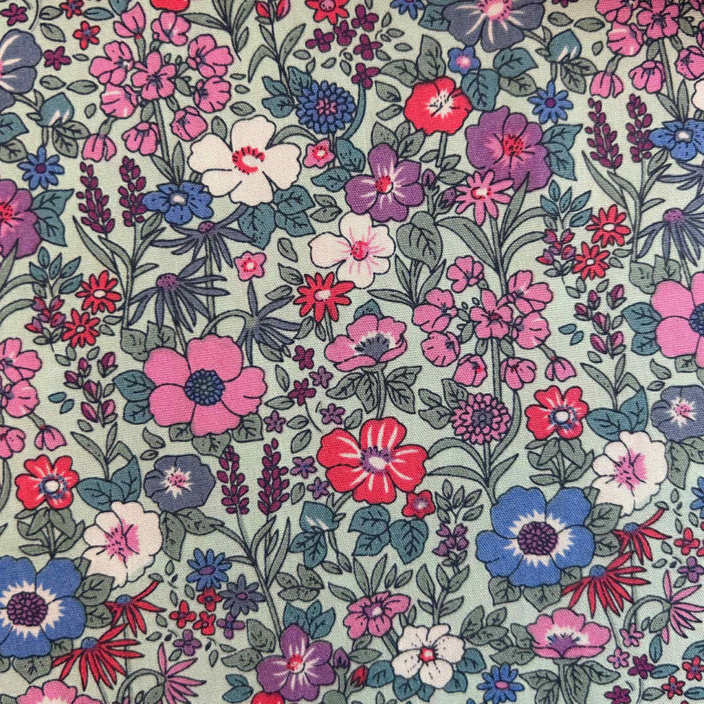 Pattern of colorful flowers on a fabric background