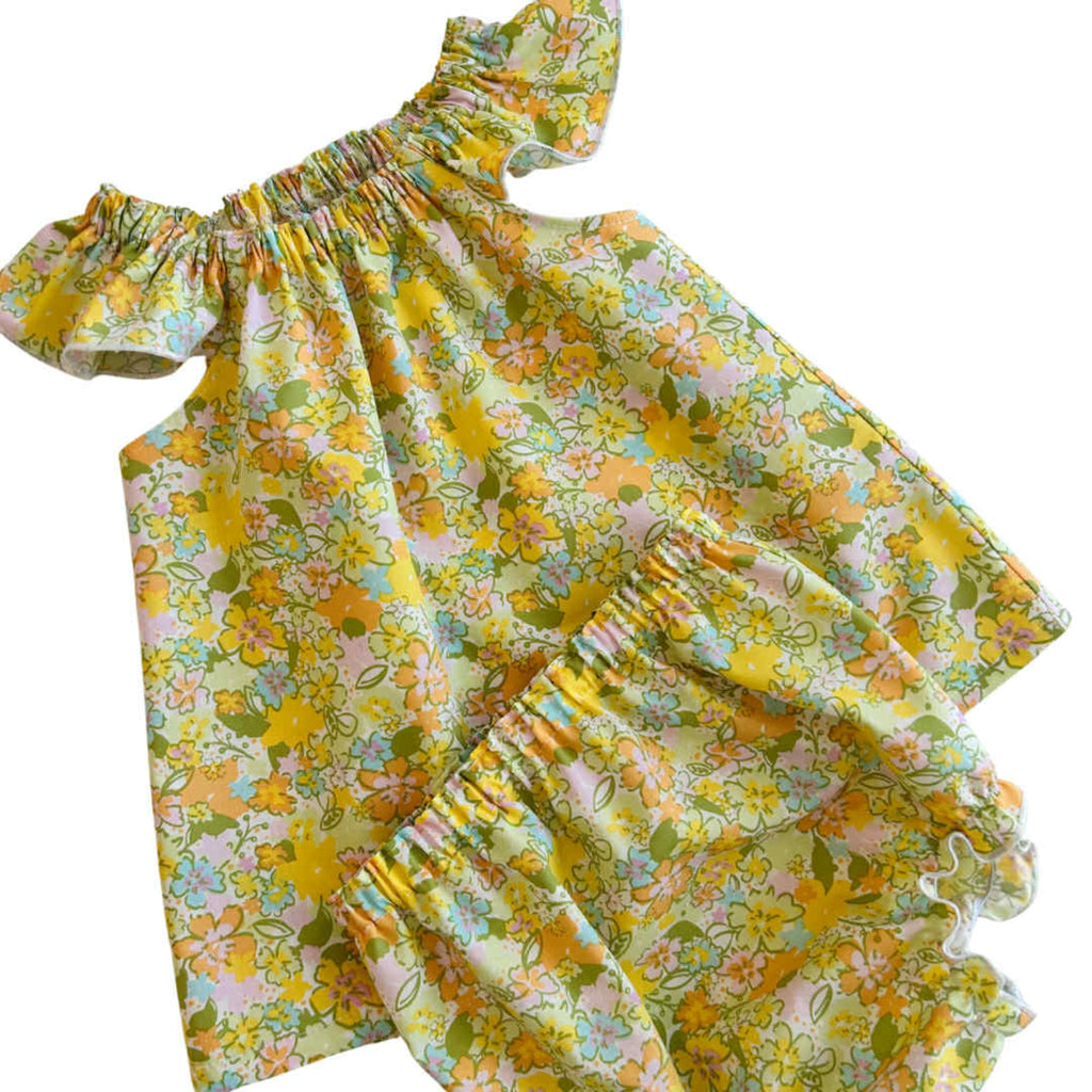 Yellow Blossom Flutter Top & Bloomer Set